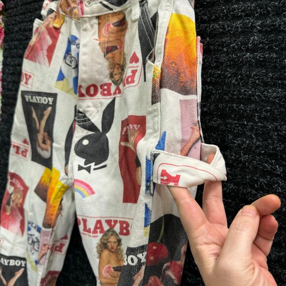 PLAYBOY PACSUN JEANS 70s HIGH RISE BOYFRIEND ALL OVER PRINT LOGO RETRO SZ 24 XS - Picture 5 of 12